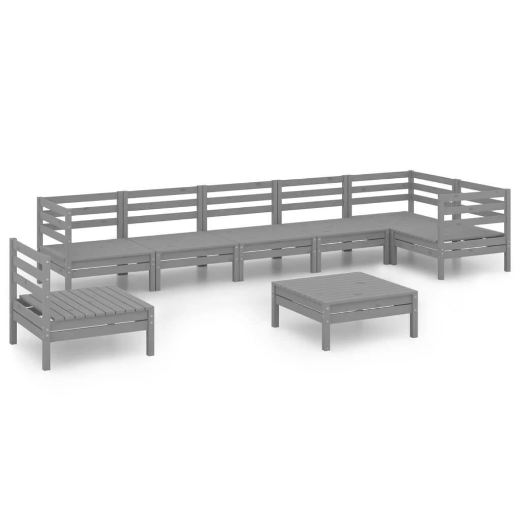 Helloshop26 - Salon de jardin meuble d'extérieur ensemble de mobilier 8 pièces bois de pin massif gris - Imagen 1