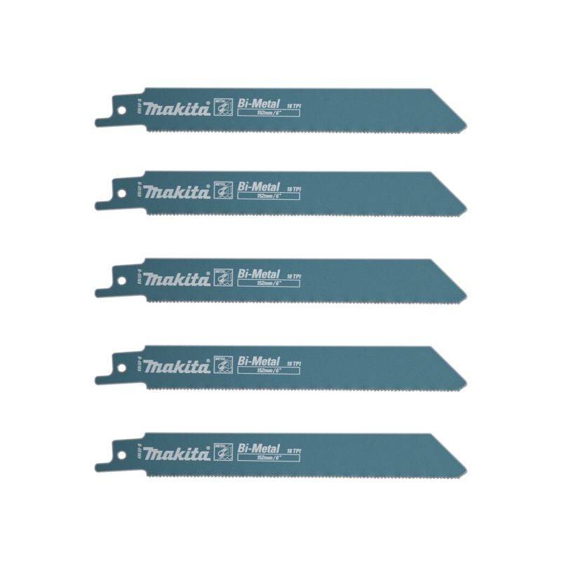 Makita - Lot de 5 lames de scie sabre MAKITA B-05169 Bi-Métal flexibles pour acier et Inox (2,5 à 3,5 mm) et métaux non ferreux 150 mm Makita - Imagen 1