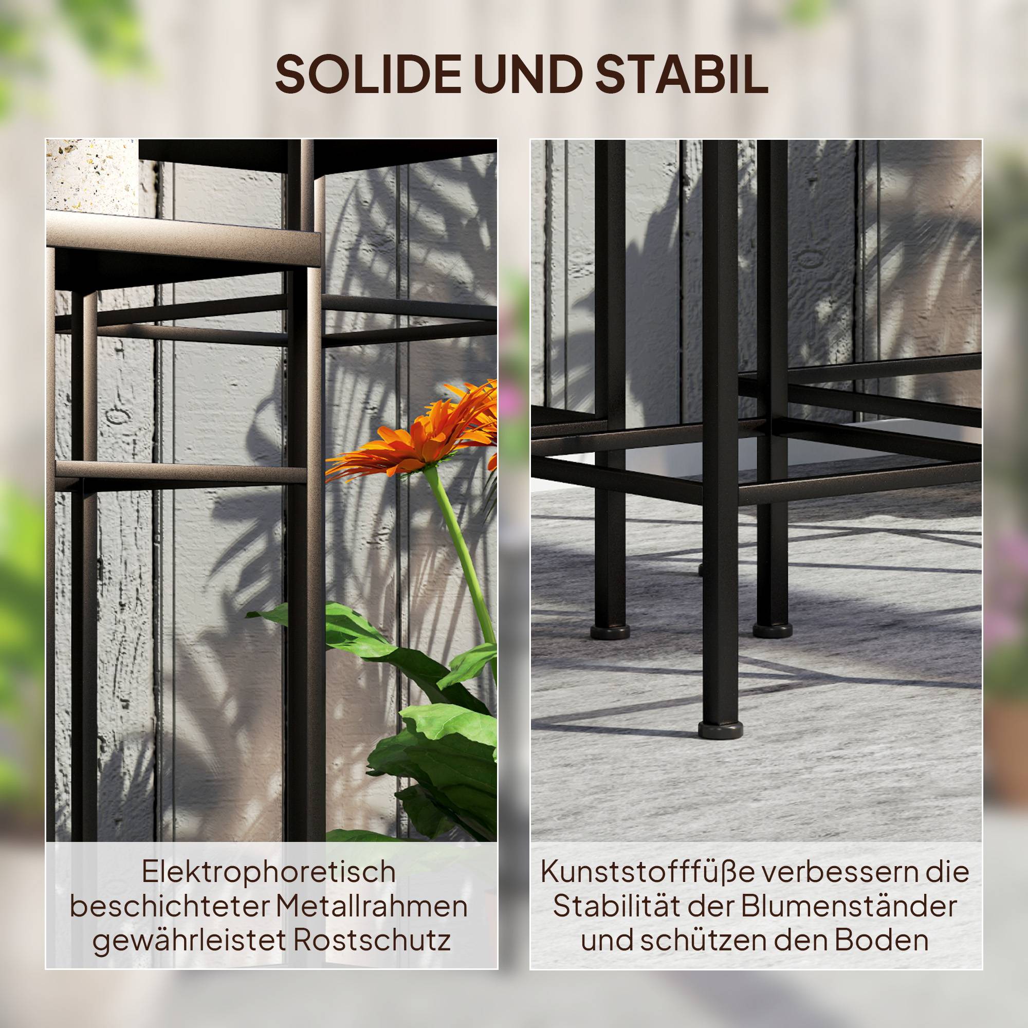 Set 3 supports plantes, 3 tailles, présenter fleurs et objets, bleu + blanc - Image 8