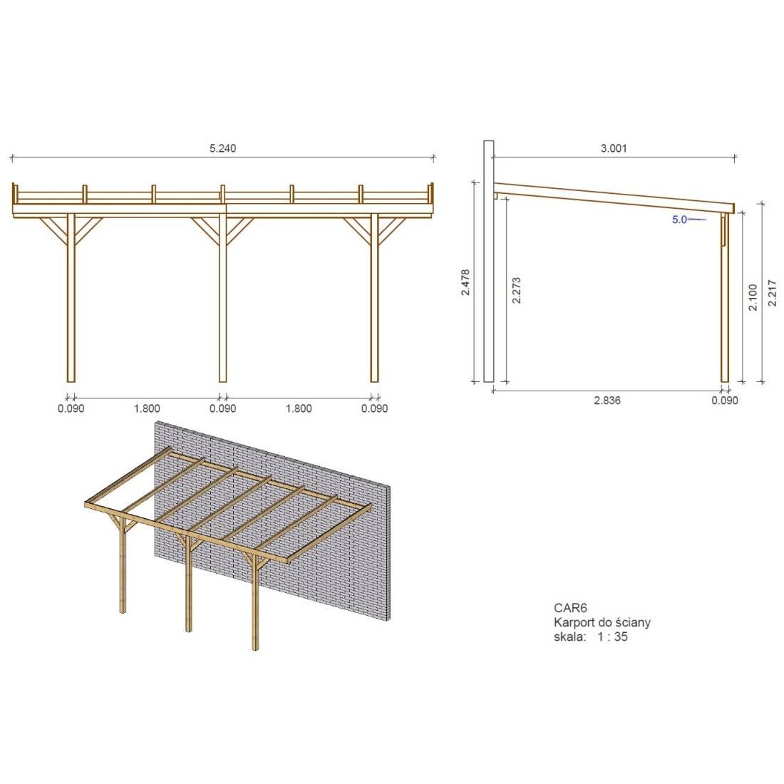 Altanka - Carport, abri de voiture  3x5.24 m - 15 m2 - adossé  - CAR6 - ALTANKA - Imagen 2