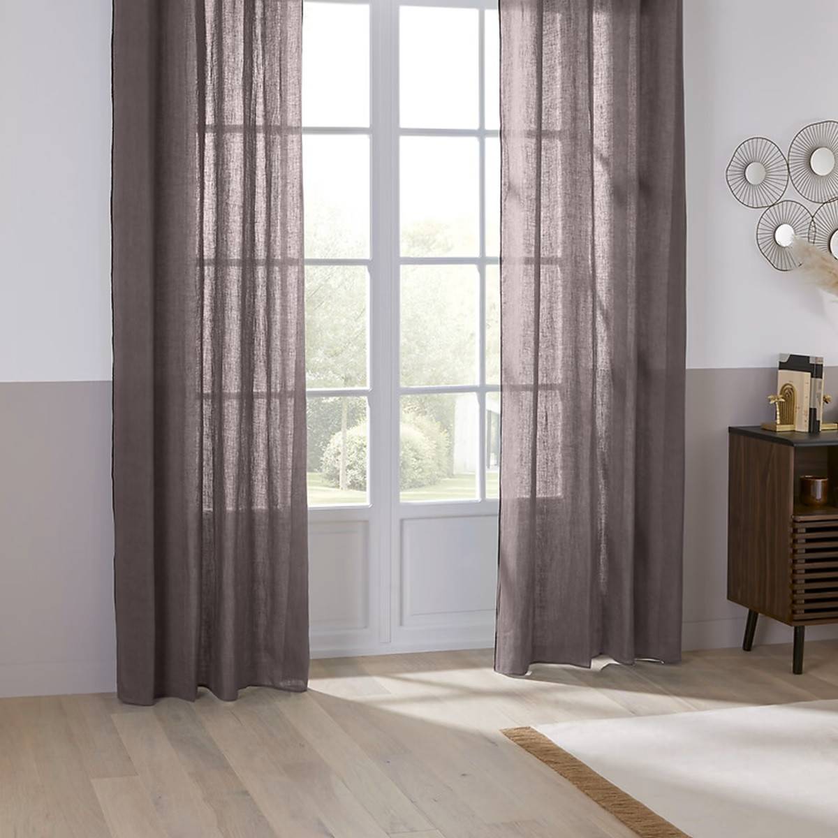 Atmosphera - Lot de 2 Rideaux à œillets en Lin Gris avec surpiqûre noire 130 x 260 cm - Imagen 3