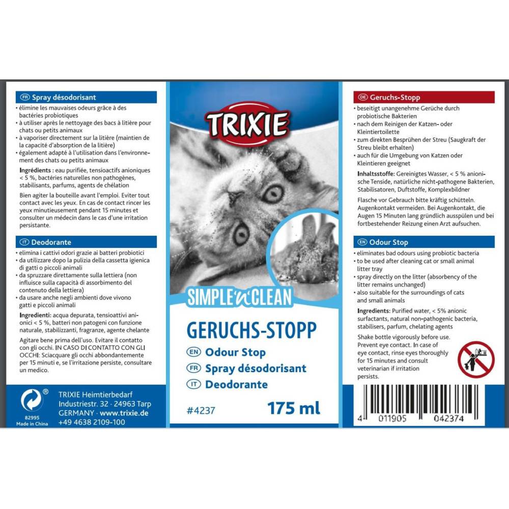 Trixie - Trixie - Spray désodorisant Simple'n'Clean, 175 ml pour chat - Imagen 2