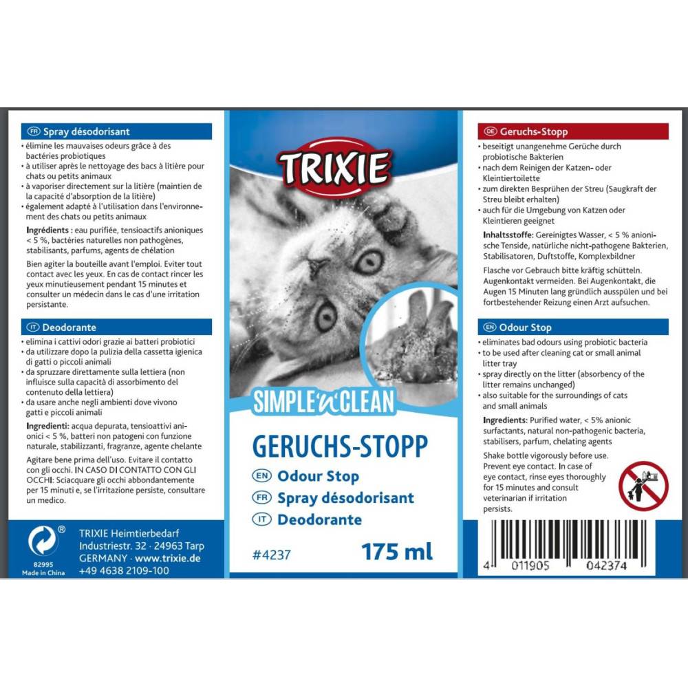 Trixie - Trixie - Spray désodorisant Simple'n'Clean, 175 ml pour chat - Imagen 3