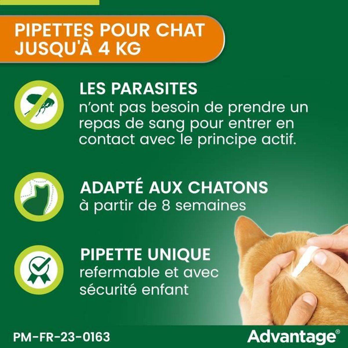 Advantage - Pipettes antipuces pour chat et lapin 1 à 4 kg, 6 x 0,4 ml - ADVANTAGE - Image 3