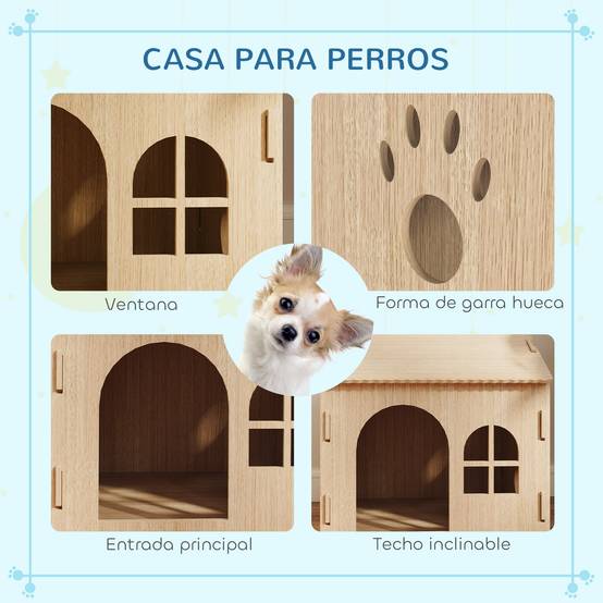 Niche d'Intérieur pour Petit Chien et Chat en MDF Design Patte Ajourée Facile à Nettoyer 49,5x41x51 cm Chêne - ComfortXL Outdoor Living - Image 6