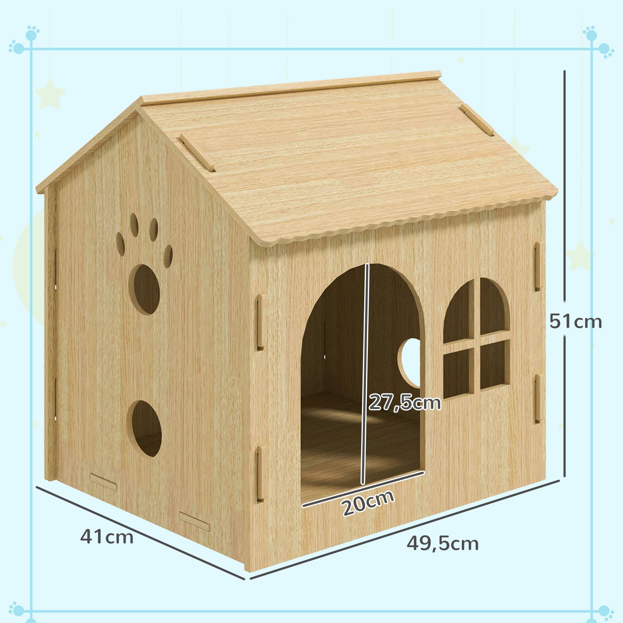 Niche d'Intérieur pour Petit Chien et Chat en MDF Design Patte Ajourée Facile à Nettoyer 49,5x41x51 cm Chêne - ComfortXL Outdoor Living - Image 5