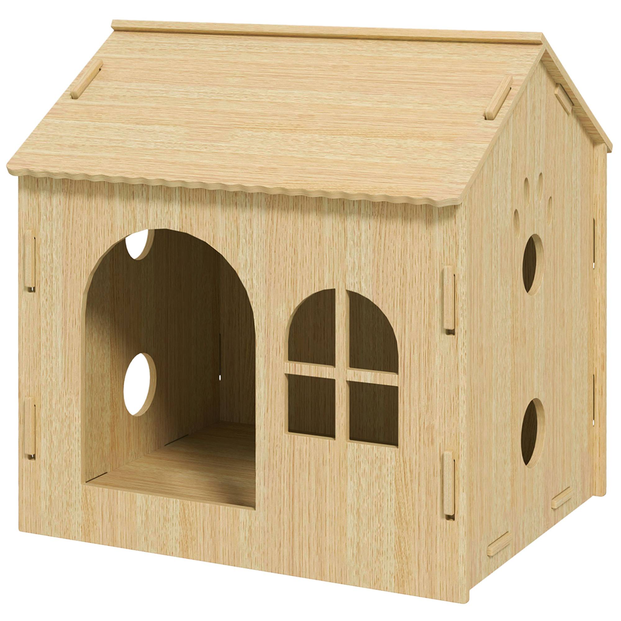 Niche d'Intérieur pour Petit Chien et Chat en MDF Design Patte Ajourée Facile à Nettoyer 49,5x41x51 cm Chêne - ComfortXL Outdoor Living - Image 2