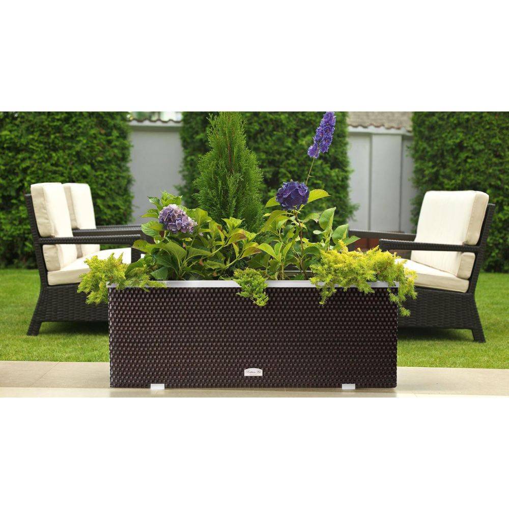 Rattan Art - Jardinière en résine tressée avec cadre en aluminium 98 x 25 x 34 cm Noir - Imagen 2