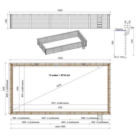 Altanka - Piscine hors sol en bois AQUA 10.2 x 5.2 - H.1.45 m, gris clair, fixations à sceller - BAS7310OSPI2 - ALTANKA - Image 4