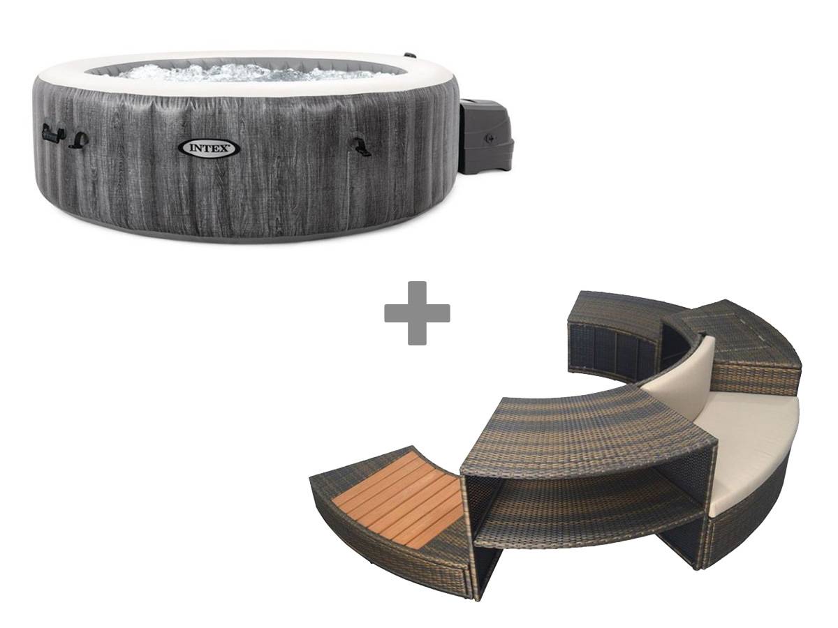 Pack spa gonflable Intex PureSpa Baltik rond Bulles 6 places + Ensemble mobilier