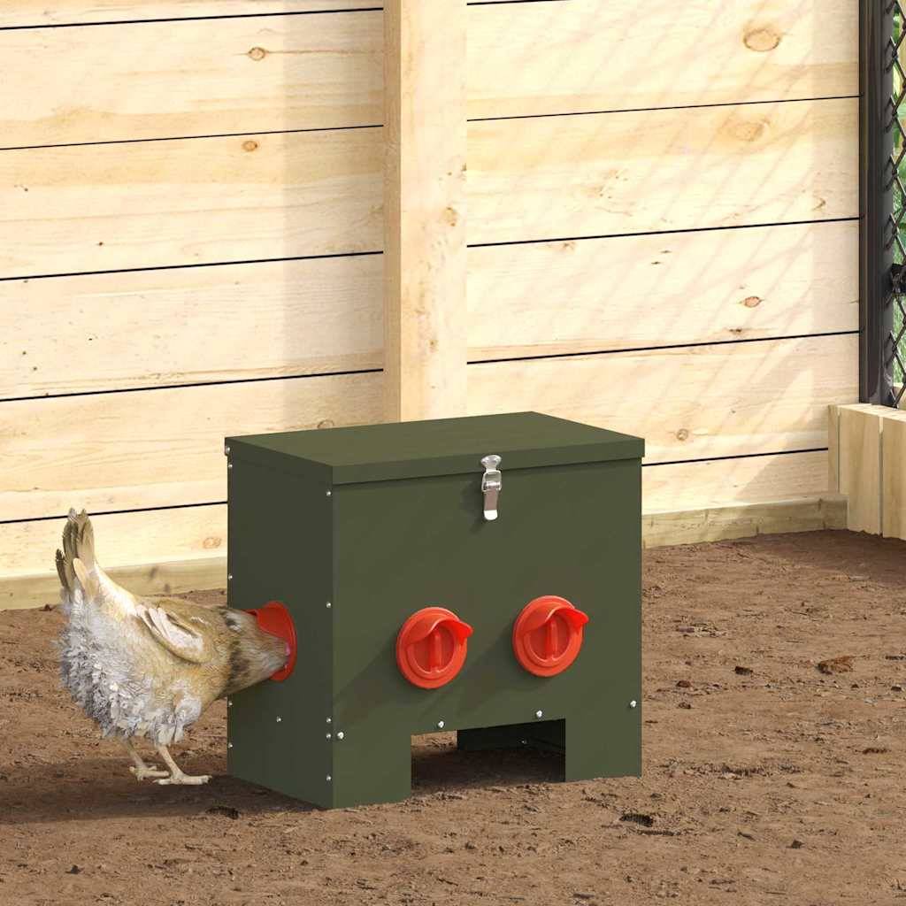 Distributeur Aliment Volaille Métal Jardin 20kg Olive - ComfortXL Outdoor Living - Image 1