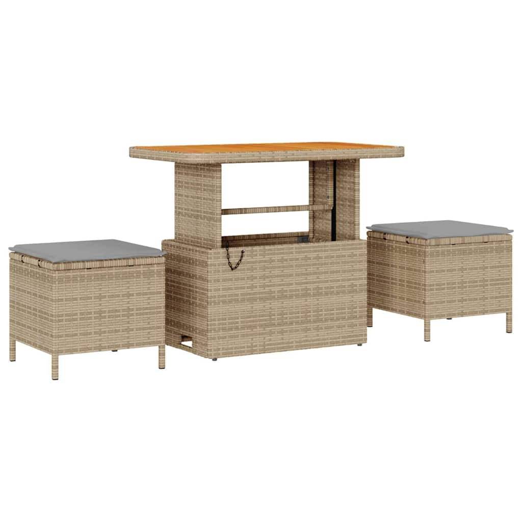 Salon de jardin 8 places résine tressée et acacia avec poufs modulable pour terrasse beige 9 pcs – ComfortXL Outdoor Living - Image 7