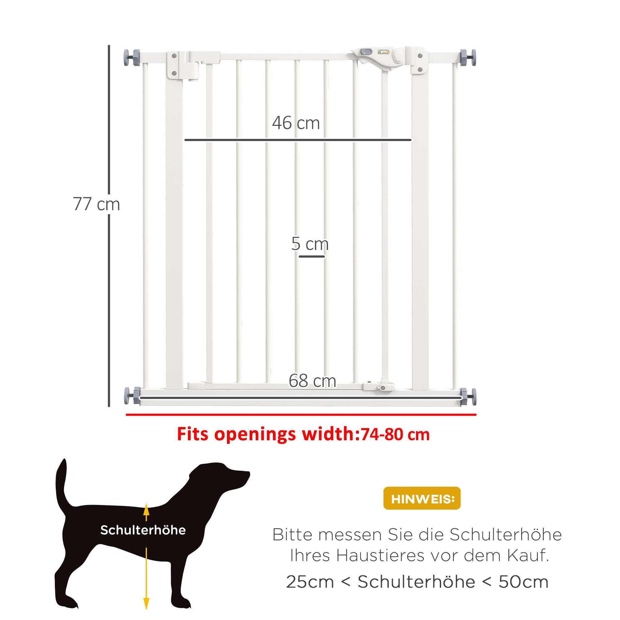 Barrière de porte pour chien, protection animal, métal, plastique, 74-80 cm, blanc - Image 5