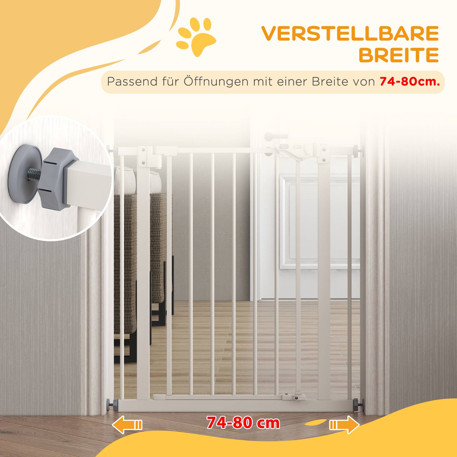 Barrière de porte pour chien, protection animal, métal, plastique, 74-80 cm, blanc - Image 9