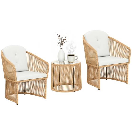 Salon de jardin 2 places résine tressée balcon terrasse confort coussins crème - ComfortXL Outdoor Living - Image 1