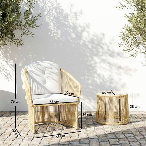 Salon de jardin 2 places résine tressée balcon terrasse confort coussins crème - ComfortXL Outdoor Living - Image 5