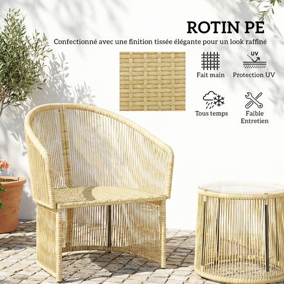 Salon de jardin 2 places résine tressée balcon terrasse confort coussins crème - ComfortXL Outdoor Living - Image 7