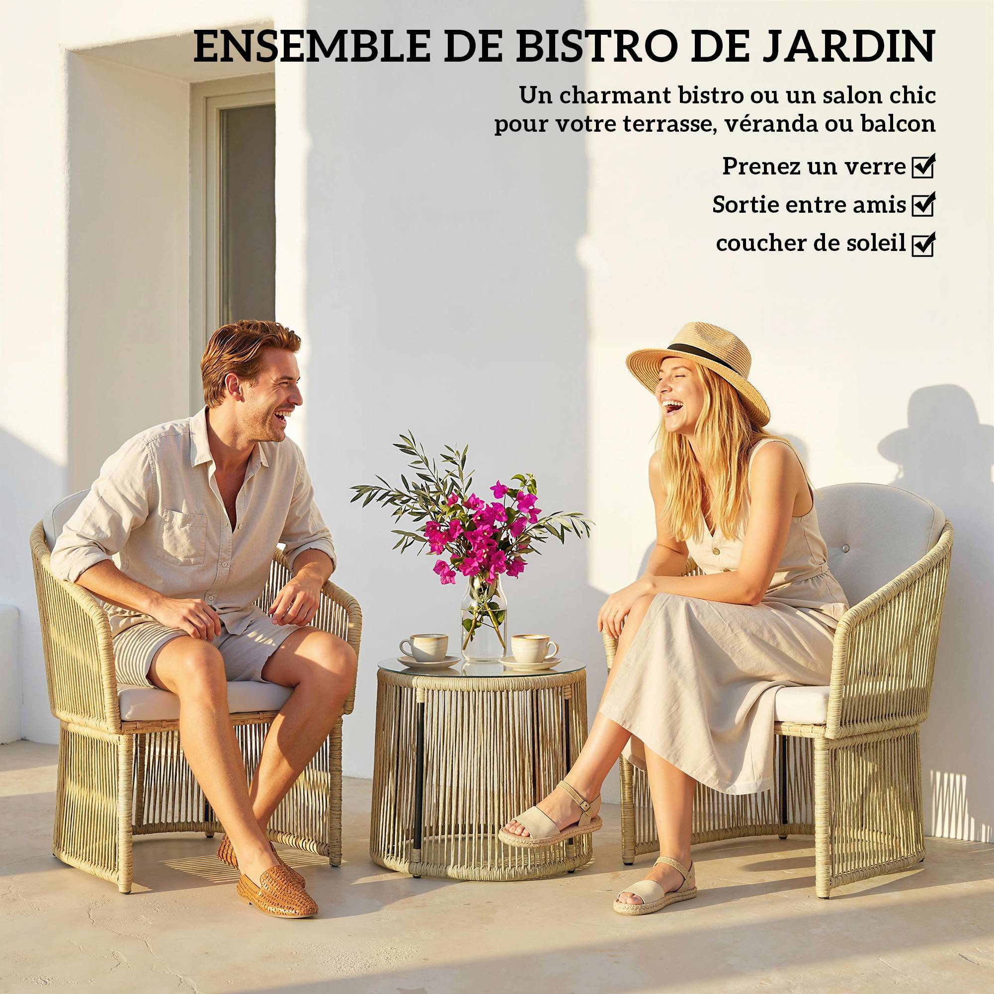 Salon de jardin 2 places résine tressée balcon terrasse confort coussins crème - ComfortXL Outdoor Living - Image 6