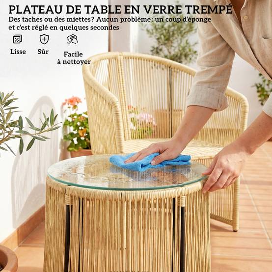 Salon de jardin 2 places résine tressée balcon terrasse confort coussins crème - ComfortXL Outdoor Living - Image 10