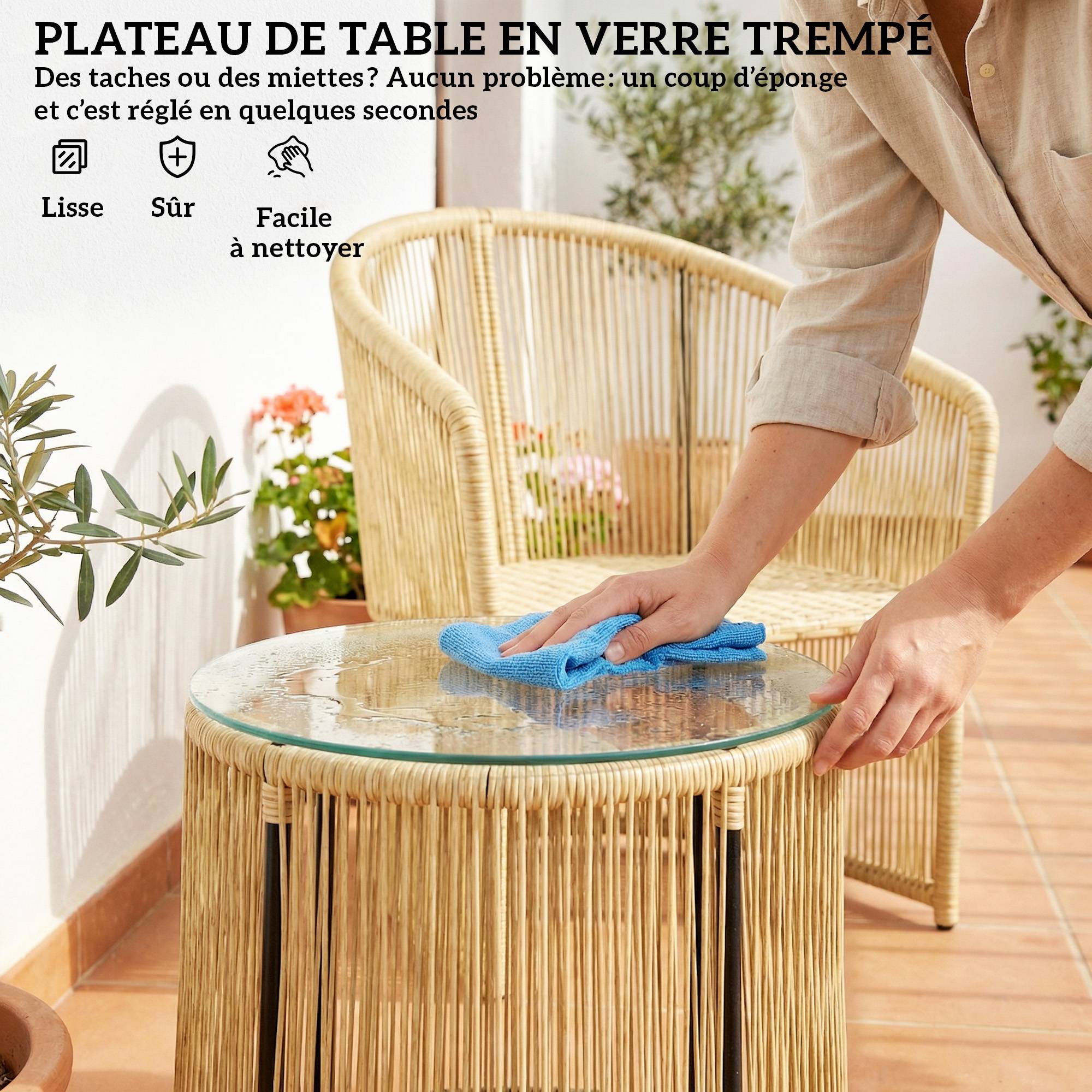 Salon de jardin 2 places résine tressée balcon terrasse confort coussins crème - ComfortXL Outdoor Living - Image 10