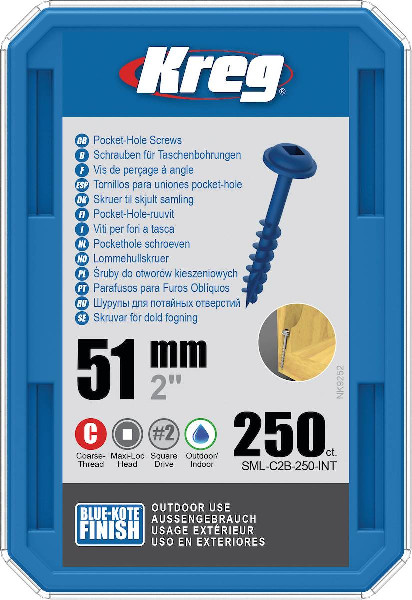Vis à trous de poche 51 mm Blue-Kote™ Maxi-Loc, Filetage épai, 250 - KREG - SML-C2B-250-INT