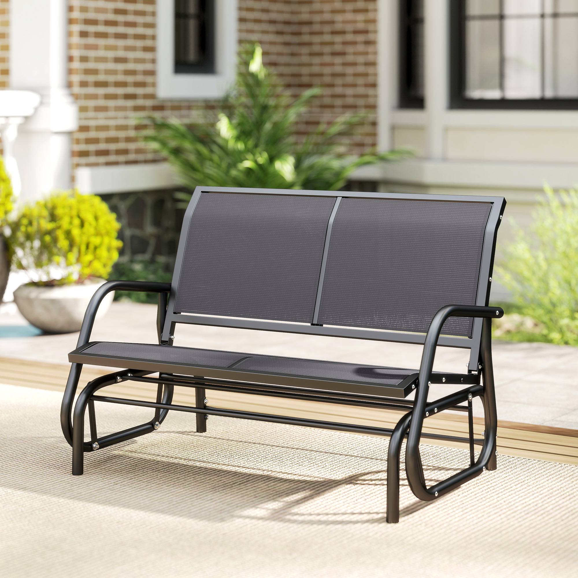 Banc à bascule métal balcon 2 places assise ergonomique textilène 120cm gris - ComfortXL Outdoor Living - Image 10