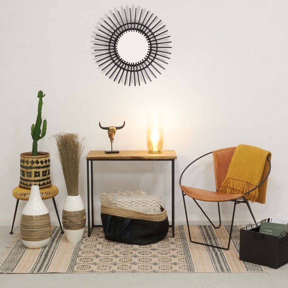 Aubry Gaspard - Miroir déco Vintage rotin noir - Imagen 4