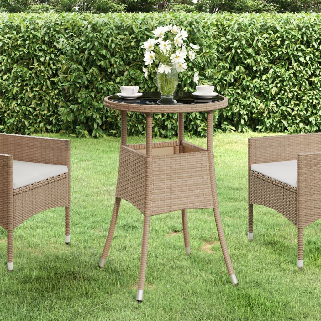 PANGIVO - Table de jardin beige résine tressée et verre trempé 60 x 75 cm - PANGIVO