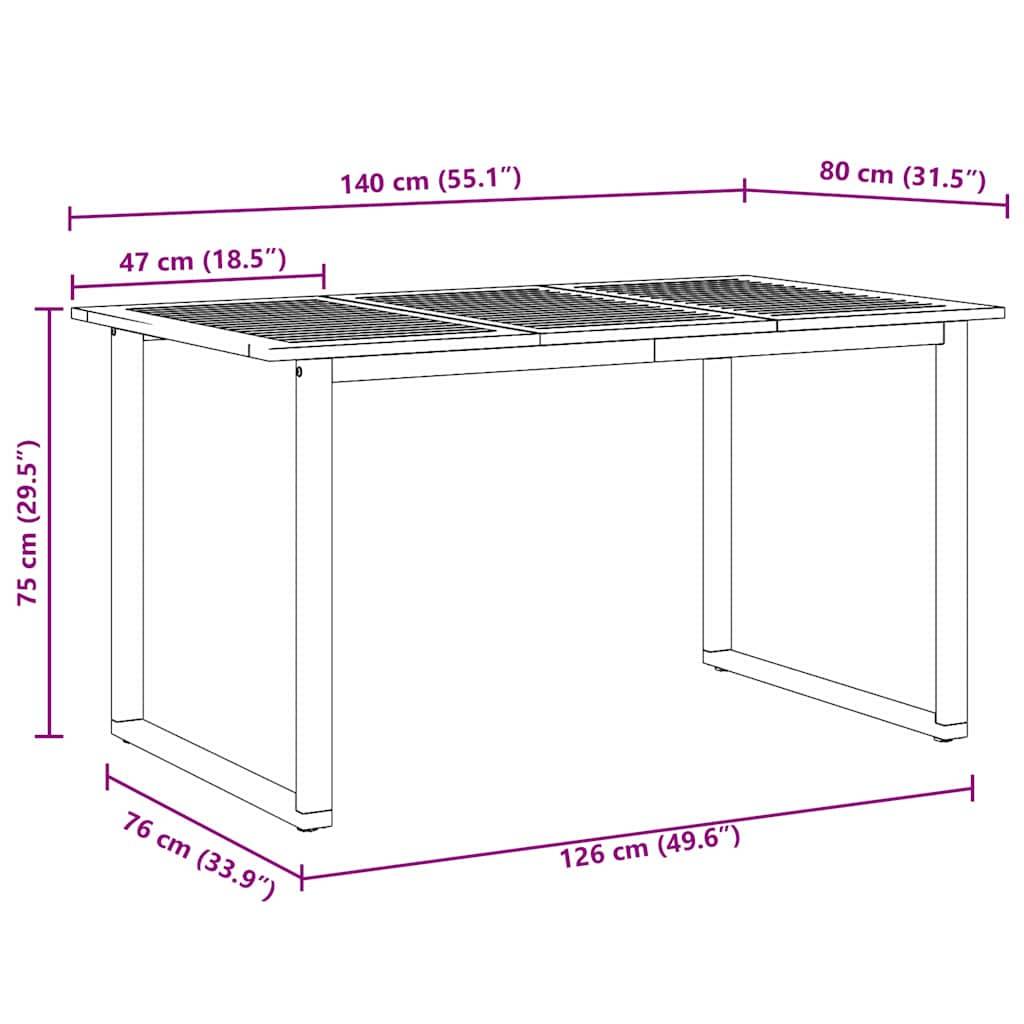 Table de Repas Jardin 140cm pour 4-6 Personnes, Plateau Bois d'Acacia et Pieds Acier Gris – ComfortXL Outdoor Living - Image 8