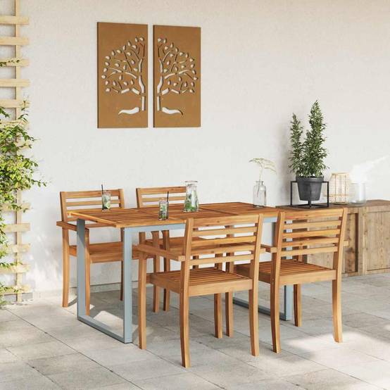 Table de Repas Jardin 140cm pour 4-6 Personnes, Plateau Bois d'Acacia et Pieds Acier Gris – ComfortXL Outdoor Living - Image 4
