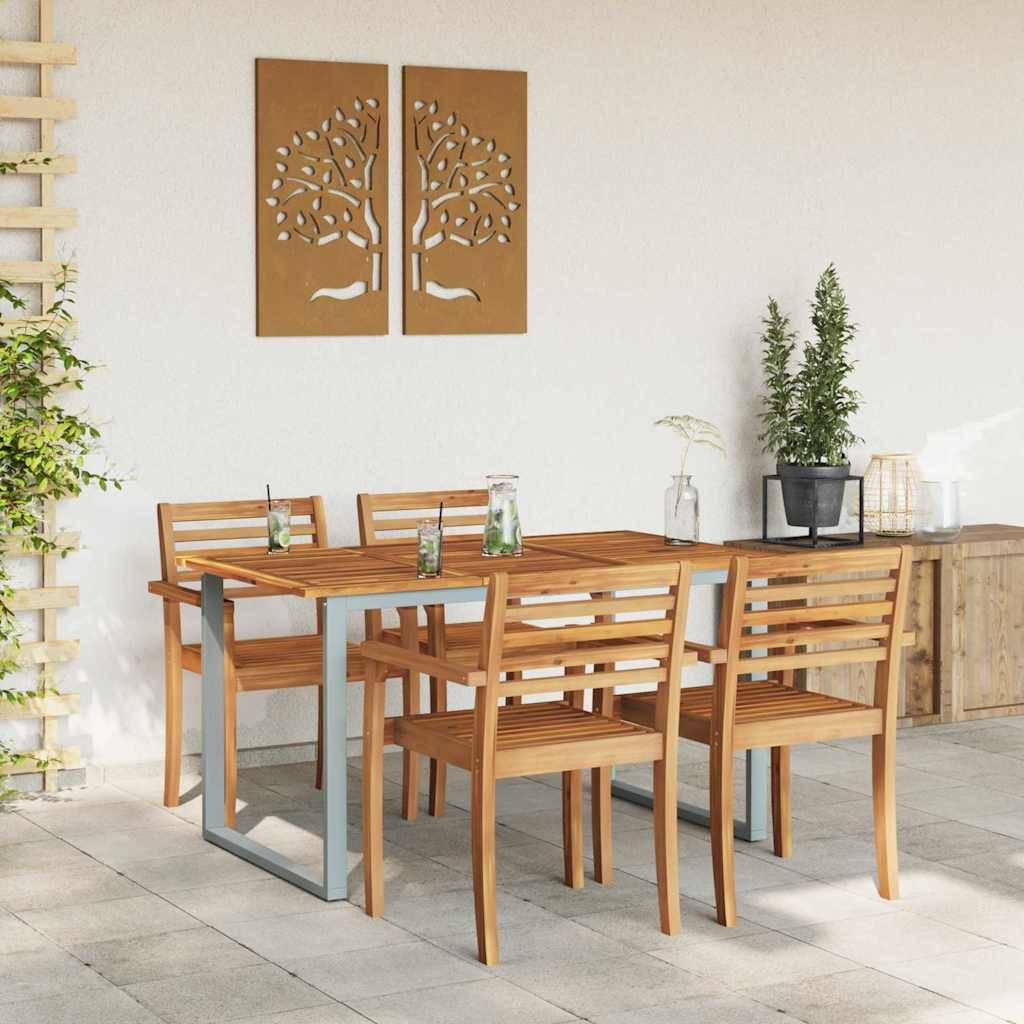 Table de Repas Jardin 140cm pour 4-6 Personnes, Plateau Bois d'Acacia et Pieds Acier Gris – ComfortXL Outdoor Living - Image 4