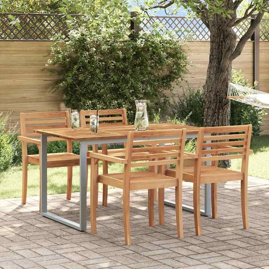 Table de Repas Jardin 140cm pour 4-6 Personnes, Plateau Bois d'Acacia et Pieds Acier Gris – ComfortXL Outdoor Living - Image 1