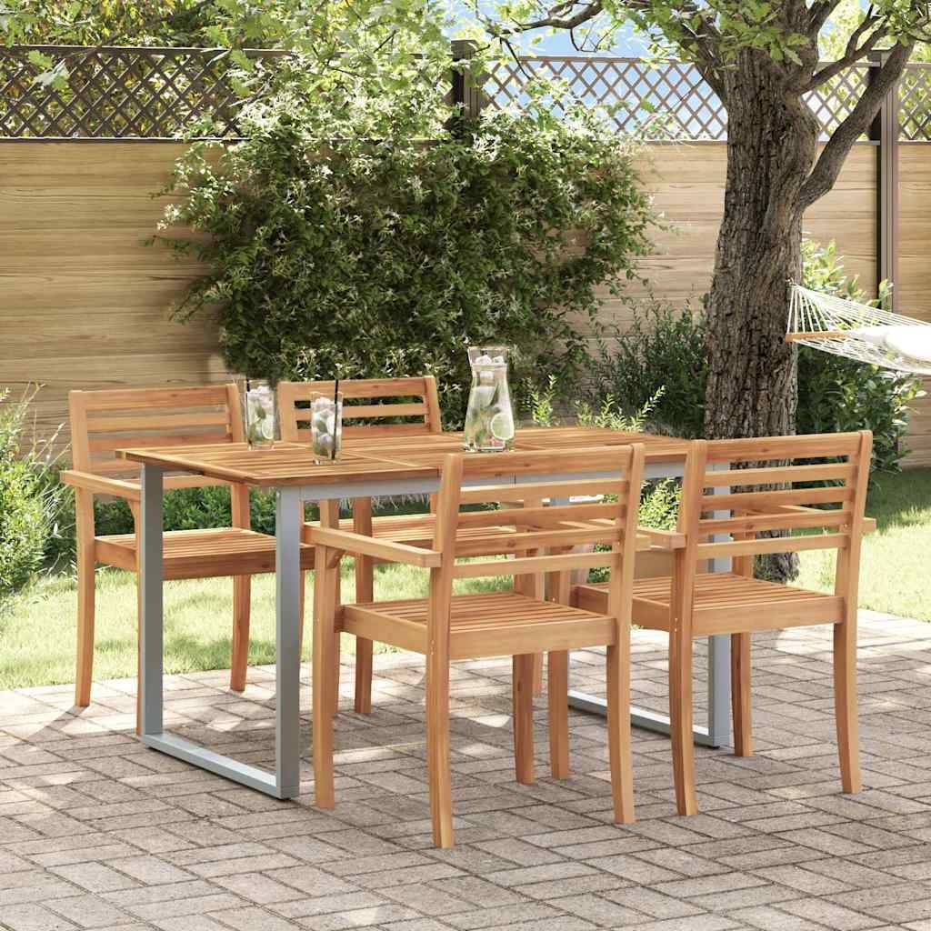 Table de Repas Jardin 140cm pour 4-6 Personnes, Plateau Bois d'Acacia et Pieds Acier Gris – ComfortXL Outdoor Living - Image 1
