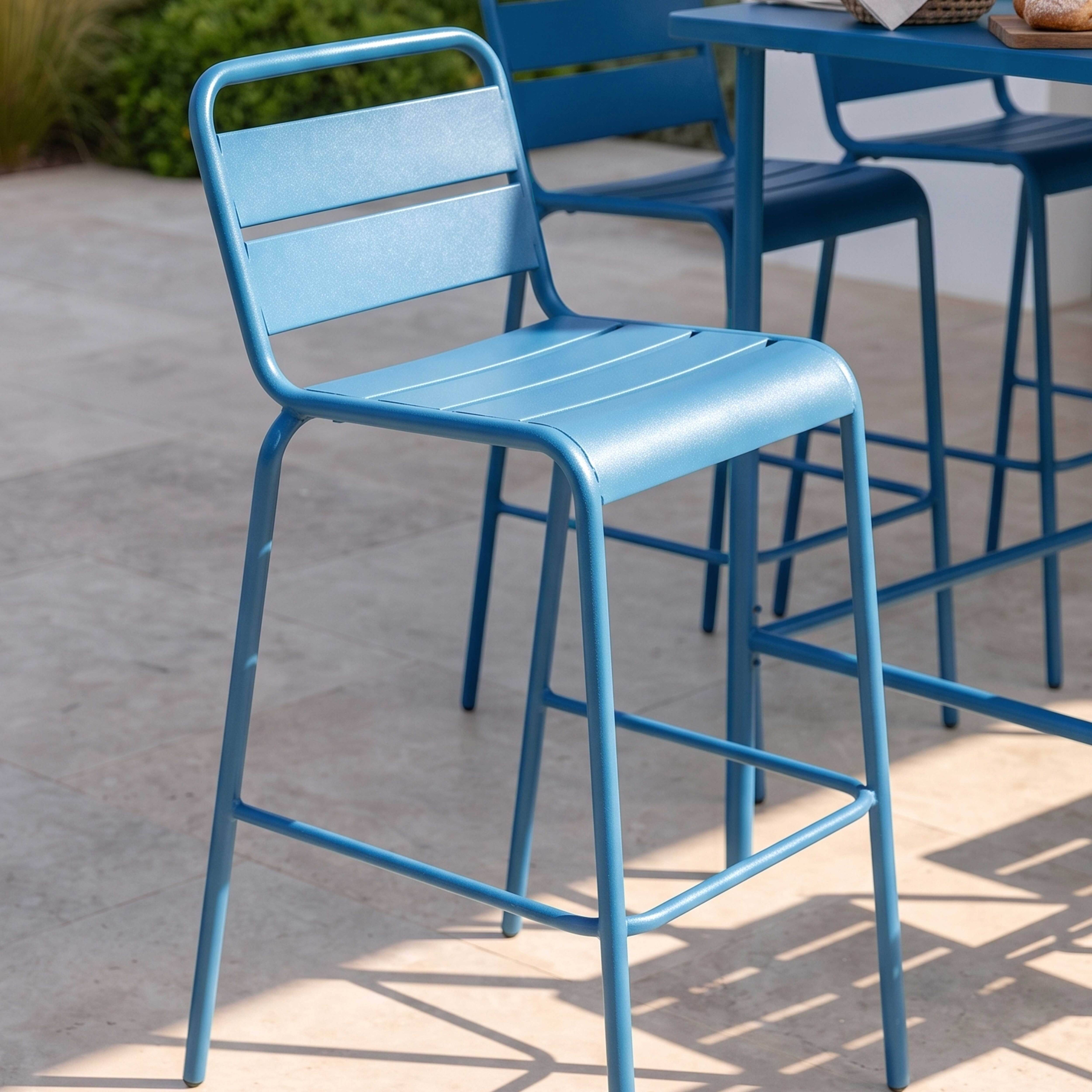 Oviala - Ensemble table haute de jardin et 6 chaises en métal bleu pacific Palavas - Oviala - Imagen 3