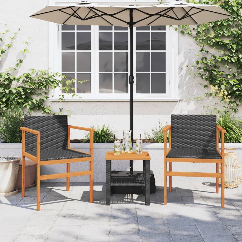 Lot de 2 Chaises de jardin - Chaises d'extérieur - Fauteuils de jardin noir résine tressée et bois massif - Image 3