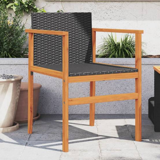Lot de 2 Chaises de jardin - Chaises d'extérieur - Fauteuils de jardin noir résine tressée et bois massif - Image 2