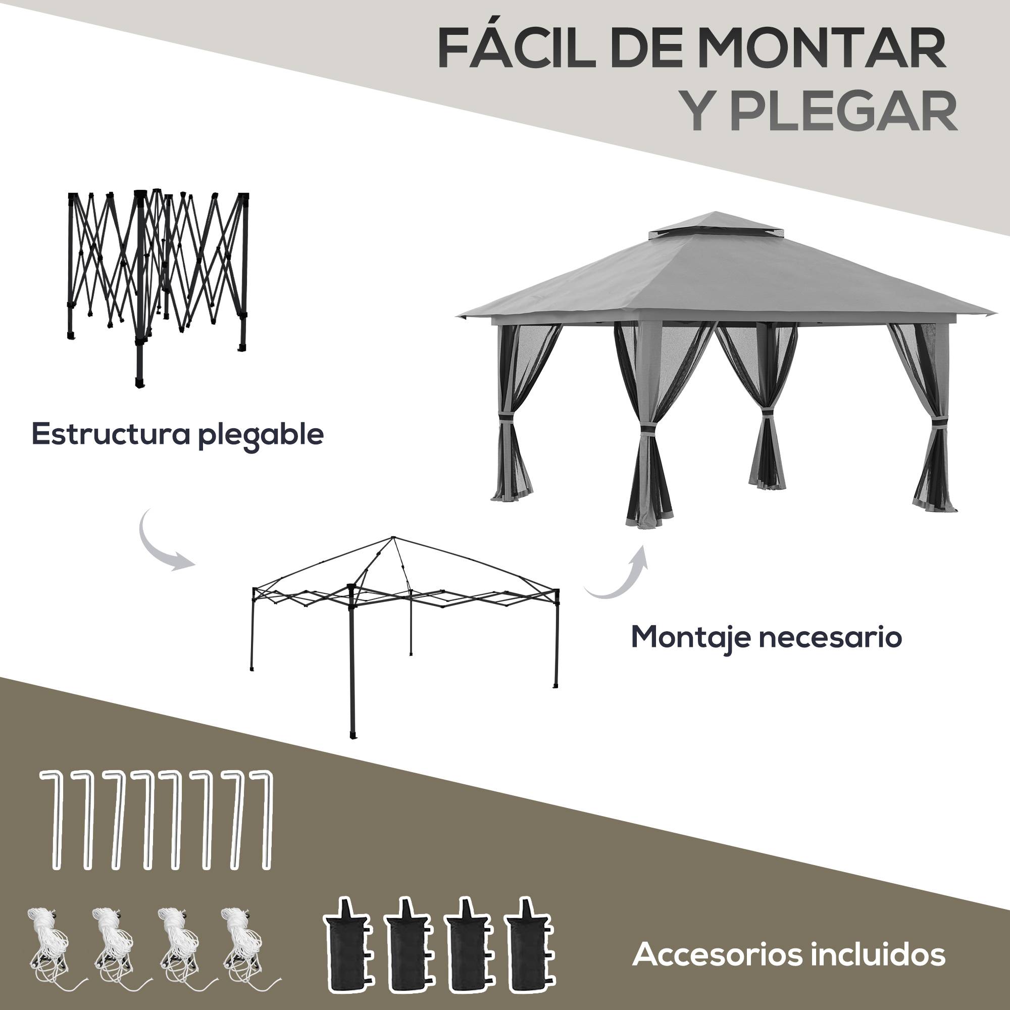 ComfortXL - Tonnelle pliante métal jardin réception moustiquaires protection UV50+ 392 x 392 cm gris - ComfortXL Outdoor Living - Image 7