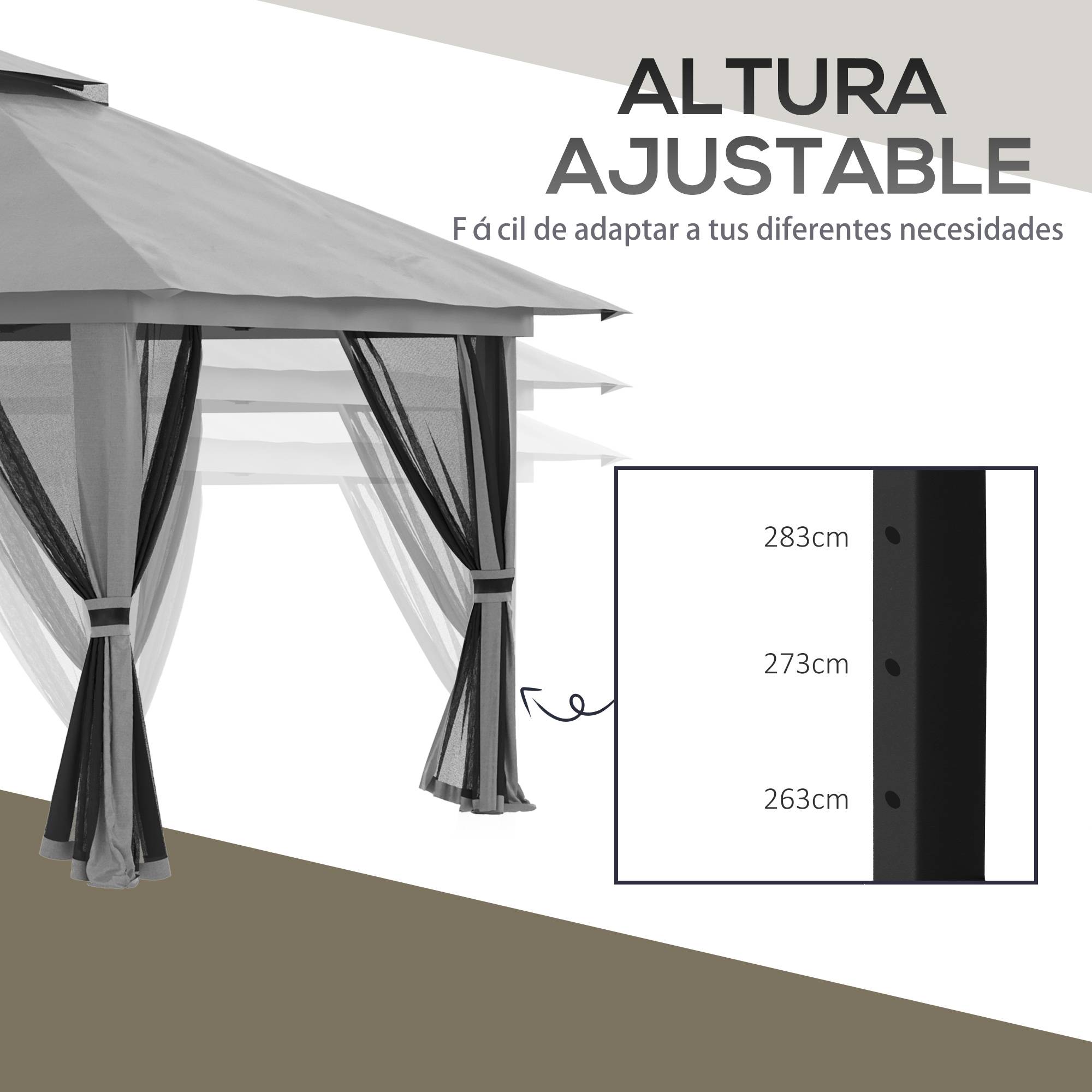 ComfortXL - Tonnelle pliante métal jardin réception moustiquaires protection UV50+ 392 x 392 cm gris - ComfortXL Outdoor Living - Image 8