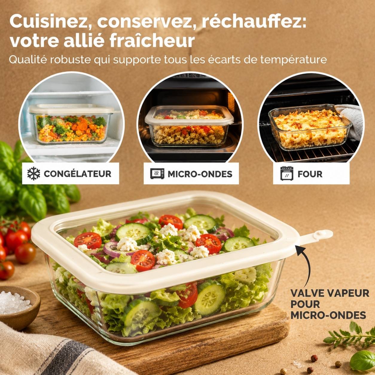 Boîte en Verre Borosilicate 4x1020ml Hermétique avec Couvercle - Image 3