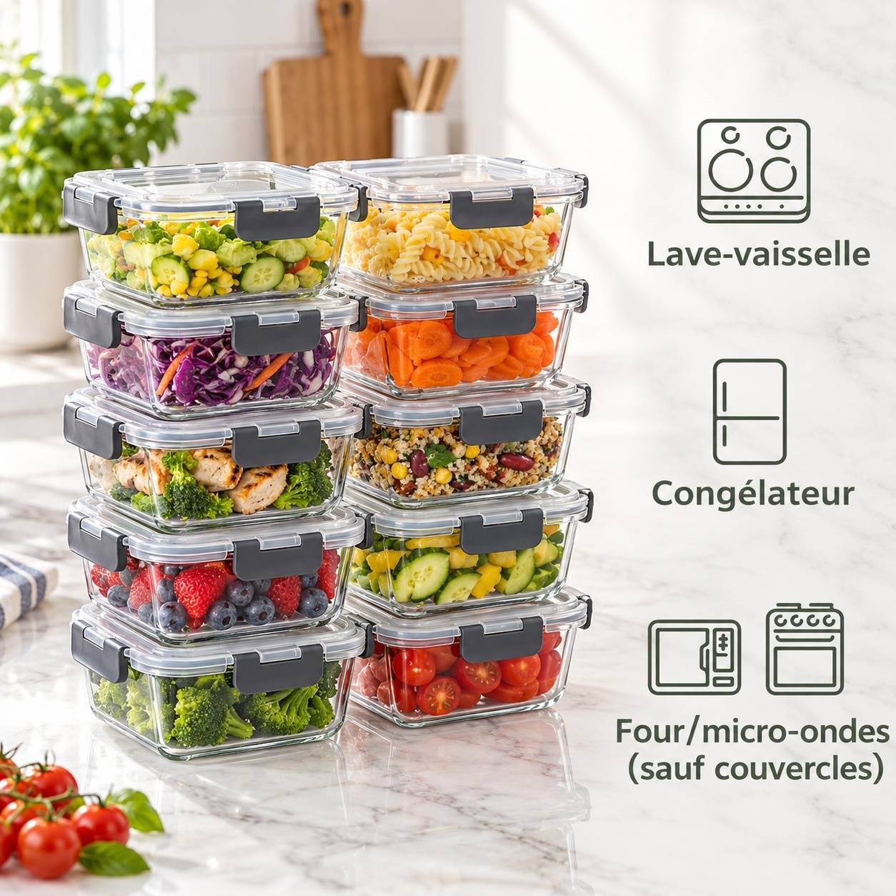 Set de 24 Contenants de Conservation en Verre Borosilicate avec Couvercles Hermetiques - Image 4