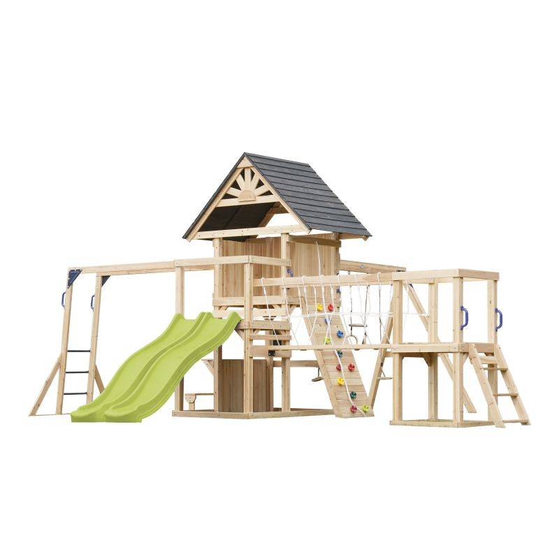 Portique Axi House Aire de jeux - Double toboggan vert citron - Hunter