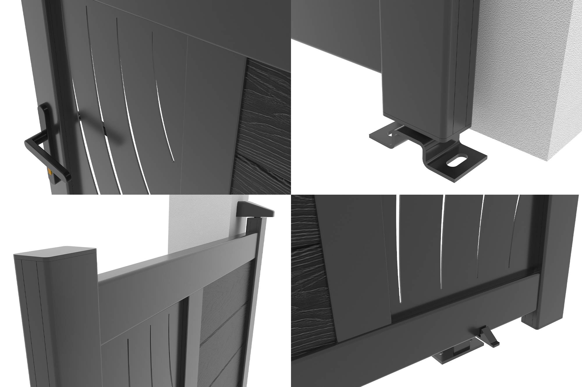 CASANOOV - Portillon bois composite 1m ATHOS VELETA H.140cm gris anthracite avec cadre aluminium + 2 poteaux EIFEL aluminium 10x10cm - Image 5