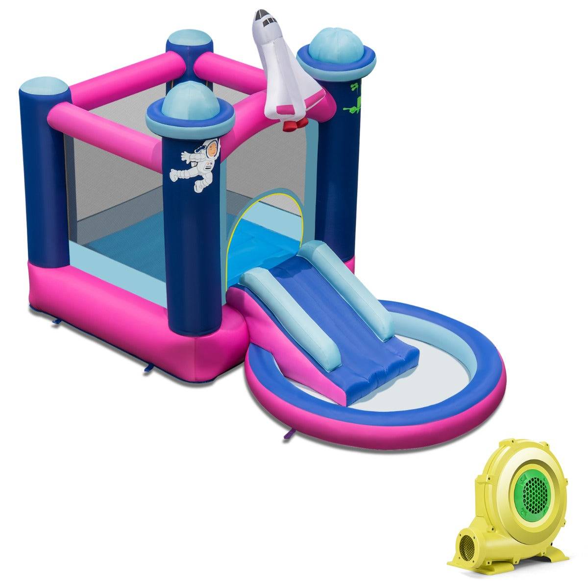 Helloshop26 - Toboggan aquatique gonflable thème de l'espace avec gonfleur 480 watts piscine à eclaboussures toboggan sac de transport piquets - Imagen 1