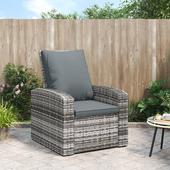 Fauteuil de jardin inclinable - Chaise de jardin - Fauteuil d'extérieur avec coussins gris résine tressée MP371 - Image 2