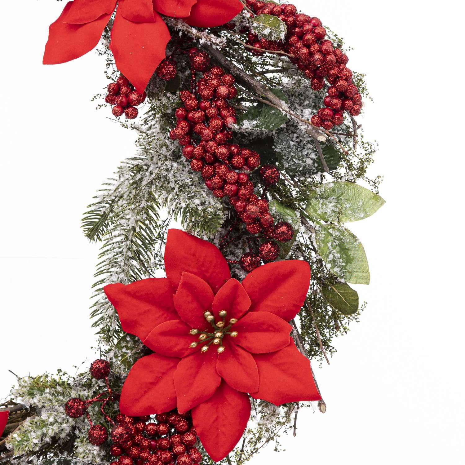 Atmosphera - Couronne de Noël poinsettia à suspendre - D. 50 cm - Rouge et vert - Atmosphera - Imagen 2