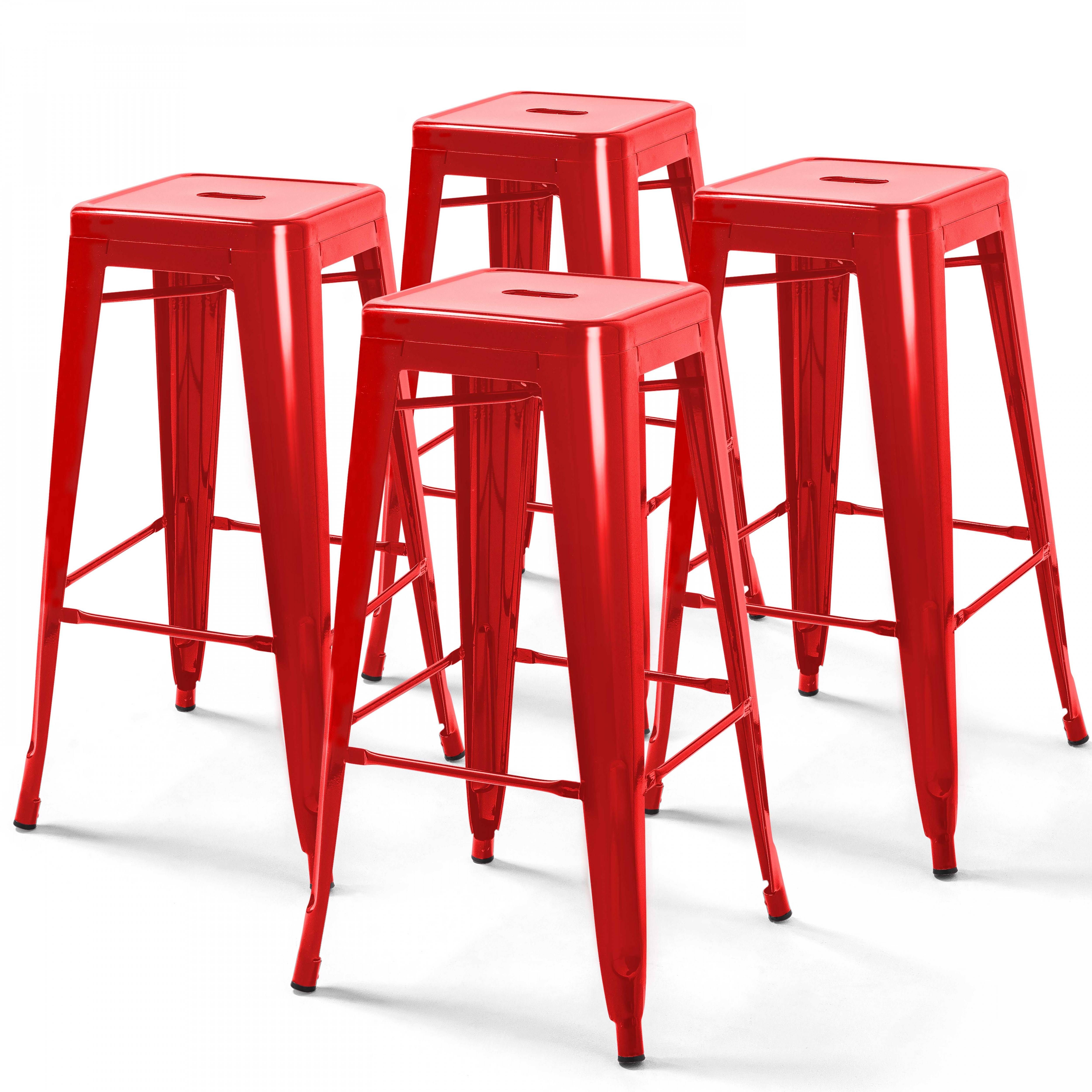 Oviala - Lot de 4 tabourets de bar en acier rouge brillant Indus - Oviala - Imagen 1