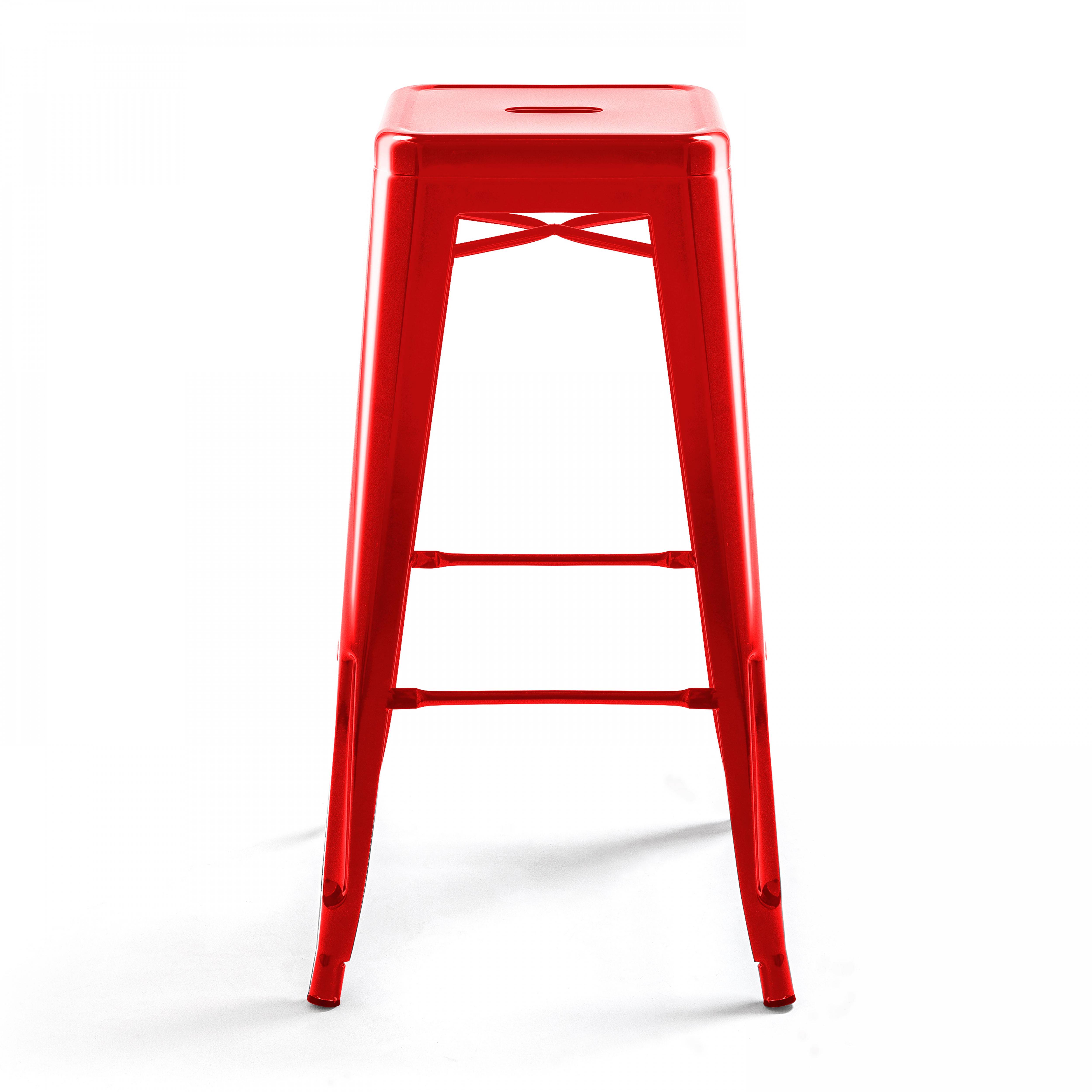 Oviala - Lot de 4 tabourets de bar en acier rouge brillant Indus - Oviala - Imagen 3