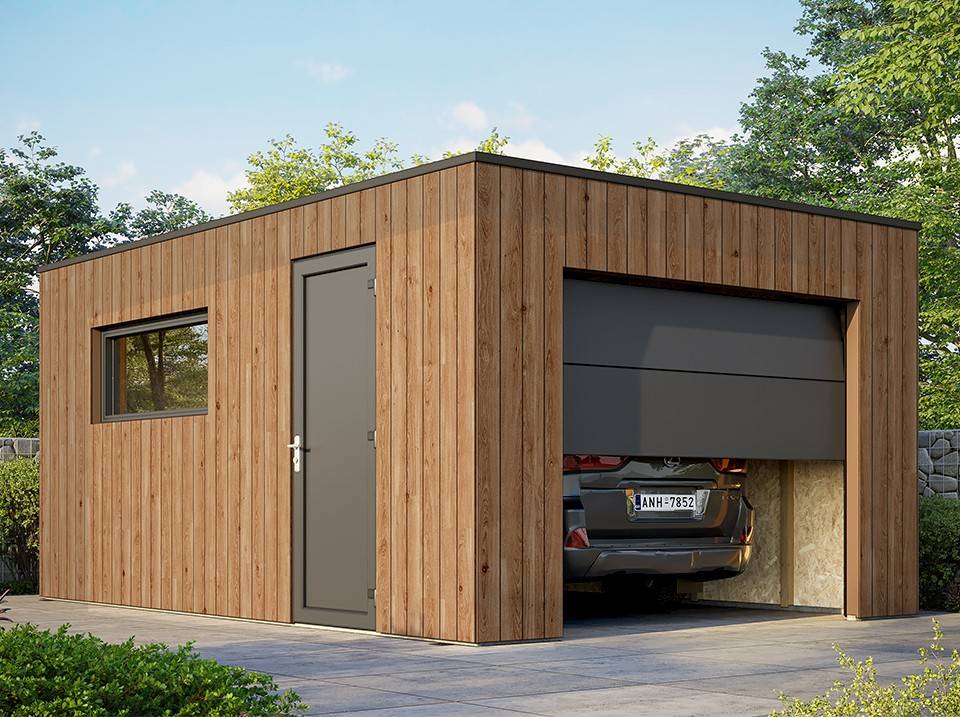 Direct Abris - Garage Bois Traité RINGWOOD - Surface intérieure : 20m2 - Porte Sectionnelle - Structure OSB - Membrane EPDM - 1 Voiture - Imagen 1