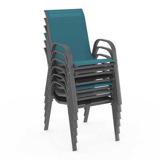 Lot de 6 chaises de jardin LYMA métal et textilène empilables gris, noir et bleu - Image 4