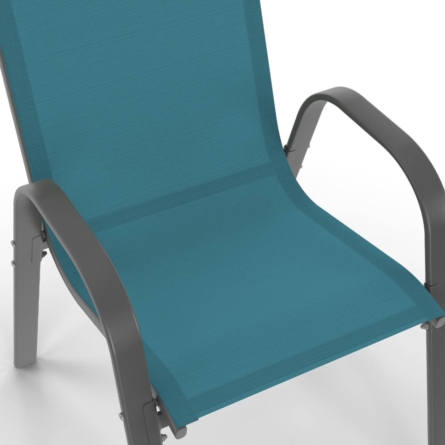 Lot de 6 chaises de jardin LYMA métal et textilène empilables gris, noir et bleu - Image 7